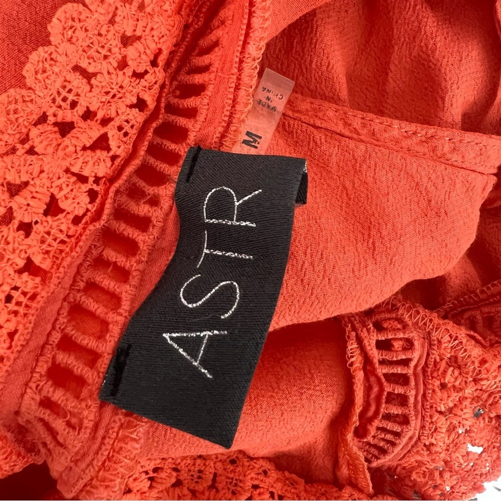 Astr tank top crochet boho strappy Vibrant Orange Lace Trim Tank Top - Picture 7 of 9